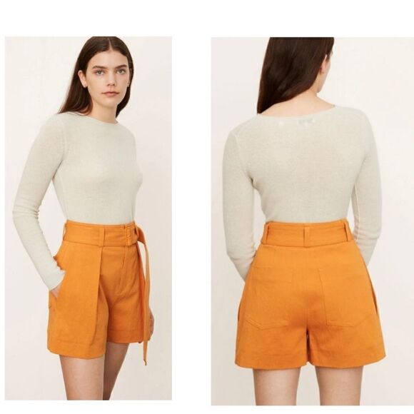 VINCE Belted Cotton Linen Twill Shorts Orange BNWT - Picture 6 of 12